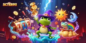 Win big with SCATTER911 by spinning slot reels and collecting golden coins in this vibrant illustration.