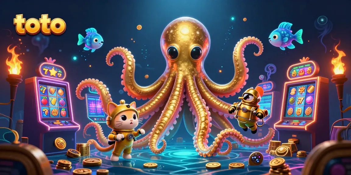 Engage in thrilling toto adventures with a colossal kraken and treasure-filled slots under deep-sea lights.