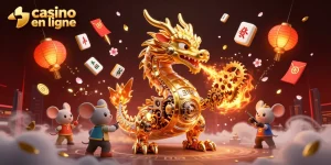 Profitez des jeux de casino en ligne grâce à cette illustration dynamique de dragon mécanique.