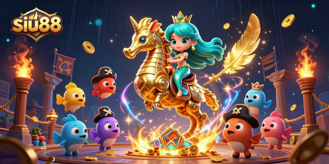 Experience siu88's thrilling online casino adventure with a vibrant mermaid princess and seahorse
