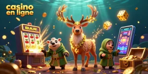 Des jeux de casino en ligne en action avec un cerf celtique, un blaireau, et des lumières flottantes