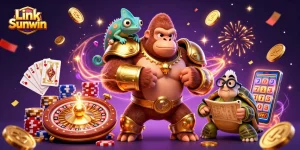 Experience thrilling gameplay with Link Sunwin's festive casino adventure featuring vibrant characters.