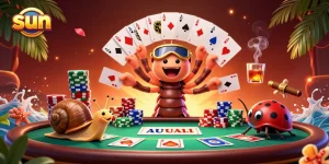 Experience the excitement of sun-themed gambling with animated dealer and massive chip stacks.