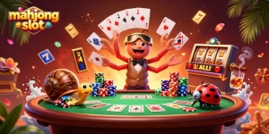 Experience mahjong slot action with vibrant characters and casino elements in a packed, dynamic scene.