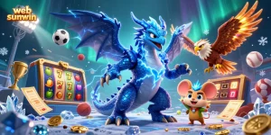 Experience excitement in web sunwin with dynamic slot reels, thunder dragon, and sports elements.