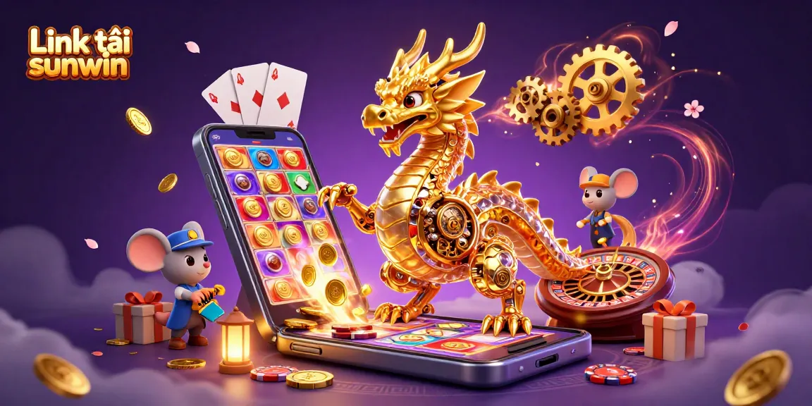 Engage with Link tải sunwin featuring a golden dragon and thrilling casino games illustration