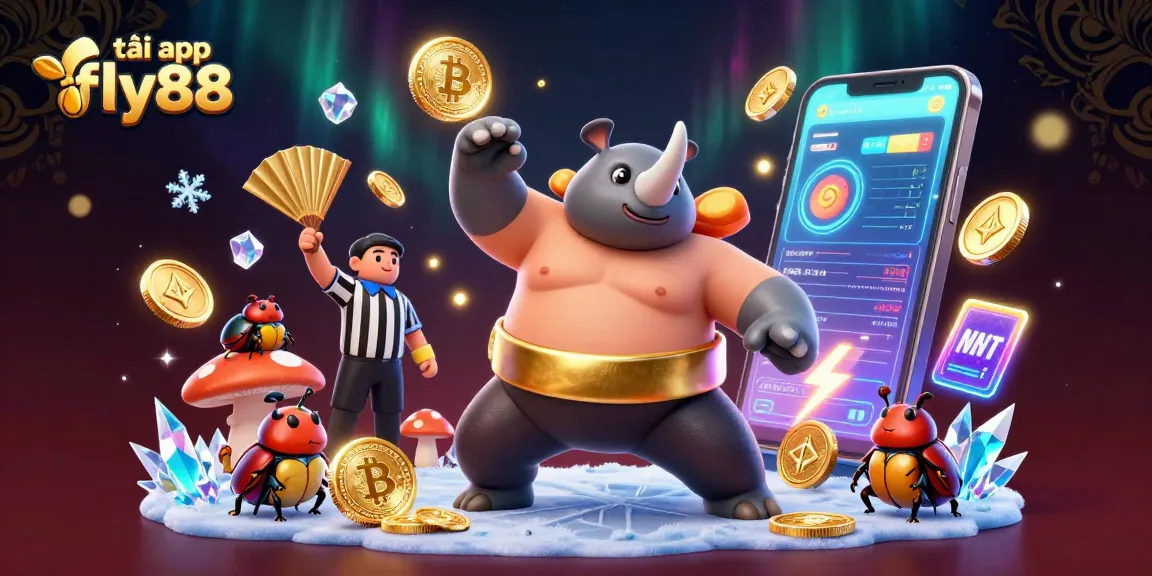 Experience excitement with tải app fly88 featuring a dynamic casino scene with vibrant characters and cryptocurrency elements.