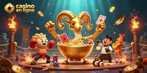Jouez au casino en ligne avec une scène dynamique d'un bol de ramen géant et des personnages colorés