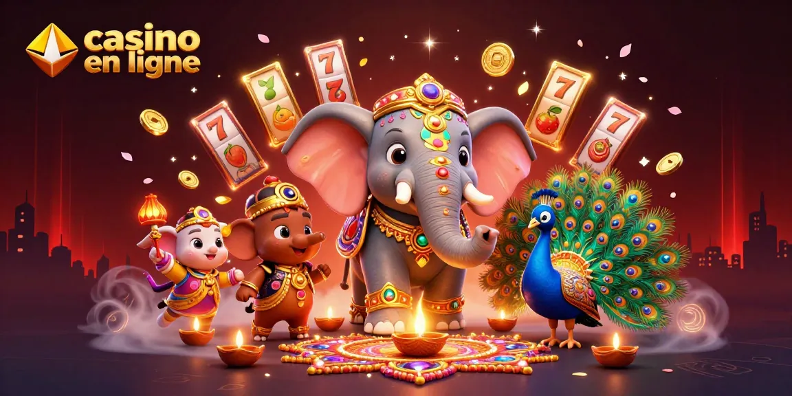 Jouez à des jeux de casino en ligne avec un éléphant extravagant et un paon coloré.