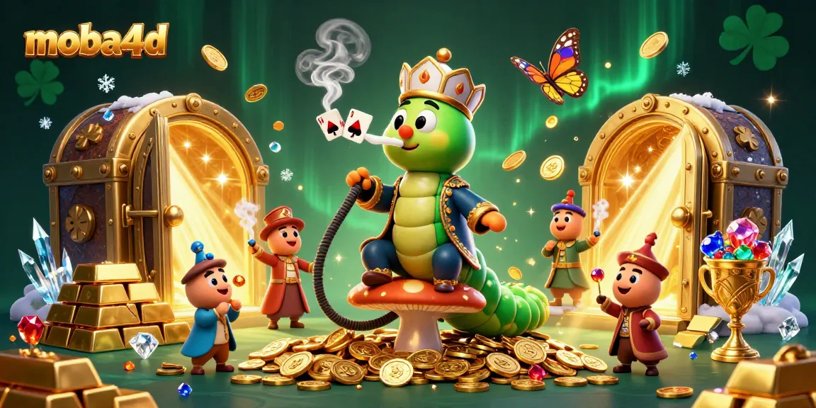 Experience moba4d's thrilling online gaming with a vibrant 3D illustration showcasing a whimsical caterpillar and treasure.
