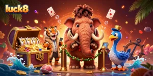 Win big with luck8 at the casino, featuring vibrant characters and thrilling game elements.