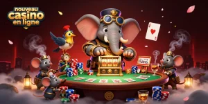 Actionnant le nouveau casino en ligne, le pachyderme steampunk fait tourner les rouleaux dorés de la machine à sous.