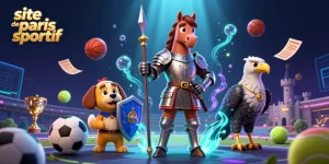 Plongez dans l'univers du site de paris sportif avec un chevalier et des éléments de paris sportifs.