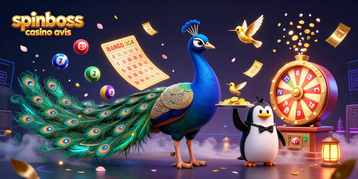 Évaluez le spinboss casino avis à travers une illustration dynamique et colorée illustrant des personnages captivants et des éléments de jeu.