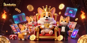 Experience ikntoto's vibrant casino scene with royal corgi and crypto themes in a rich 3D illustration.