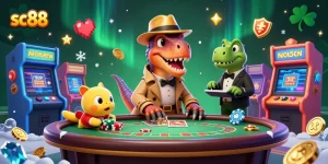 Experience thrilling moments with sc88 as the velociraptor card counter sneaks at a blackjack table.