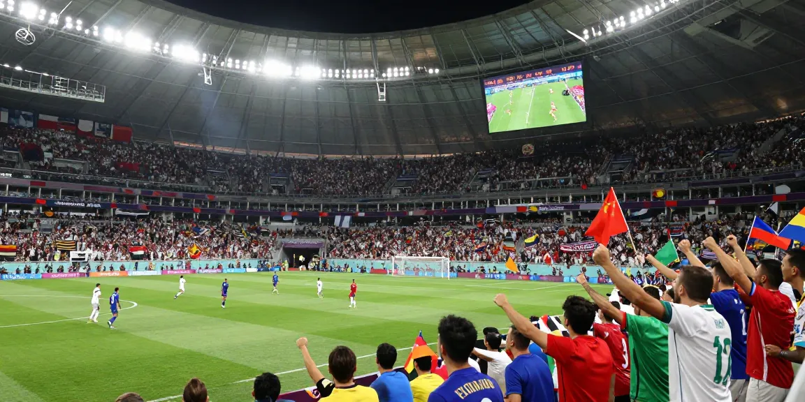 Suasana stadion Piala Dunia 2026 dengan para penggemar merayakan gol, menampilkan jadwal piala dunia 2026 yang mendebarkan.
