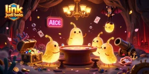 Illuminate your gaming experience with link judi bola in this vibrant 3D illustration featuring bioluminescent glowworms in a cave casino.