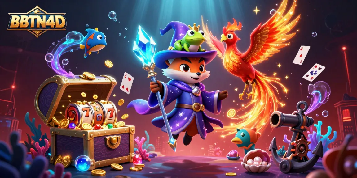 BBTN4D menghadirkan penyihir 3D dan phoenix bersinar dikelilingi simbol slot dan jackpot