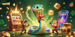 Engage with rewards at war138, a vibrant 3D digital slot machine bursting with lucky symbols and gold coins.