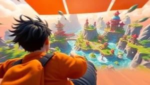 Engaging scene of yono game, highlighting an active player and vibrant fantasy landscape.