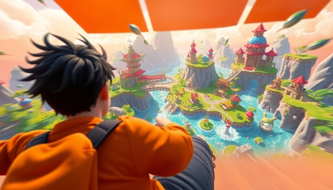 Engaging scene of yono game, highlighting an active player and vibrant fantasy landscape.