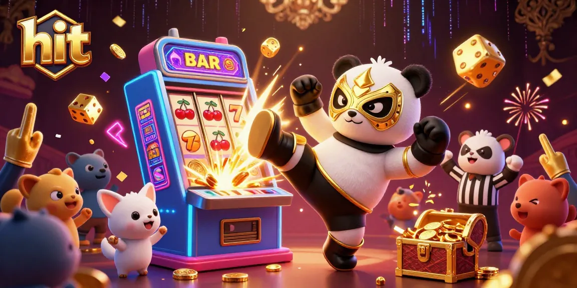 Hit a jackpot with a flying panda wrestler, vibrant casino scene, and wild animal spectators