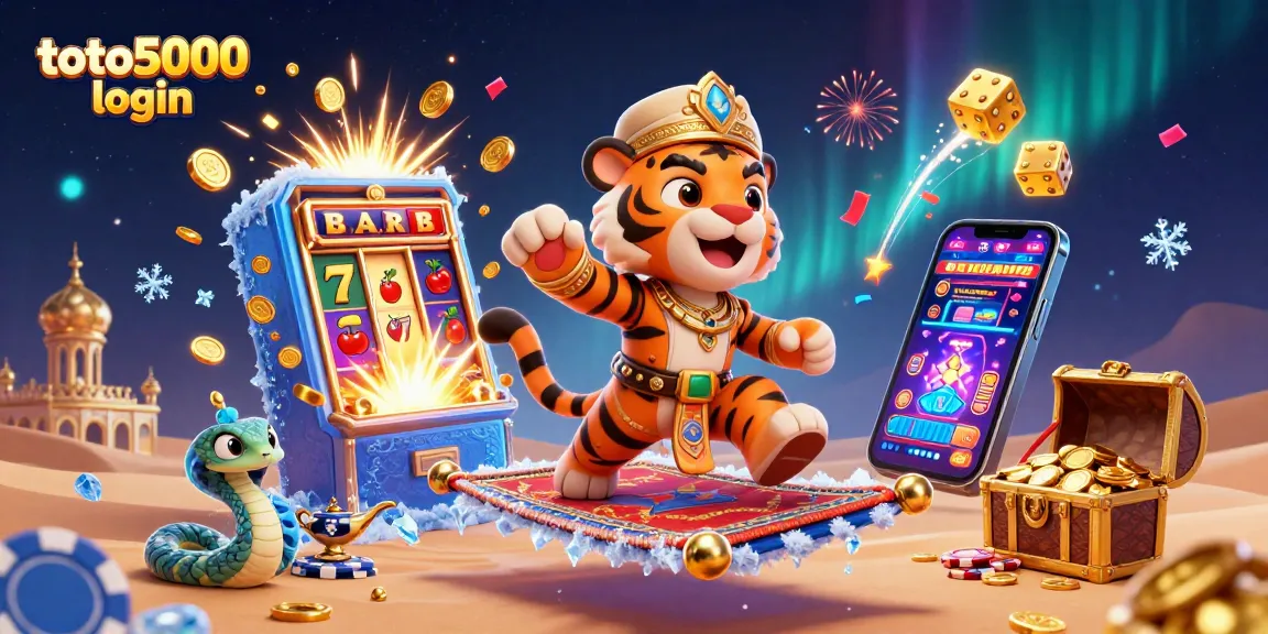 Toto5000 login offers a thrilling casino experience with a vibrant 3D jackpot scene.