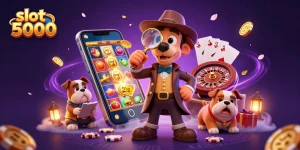 Slot 5000 menghadirkan momen beruntung dengan karakter kasino mengeksplorasi petunjuk pada chip poker.
