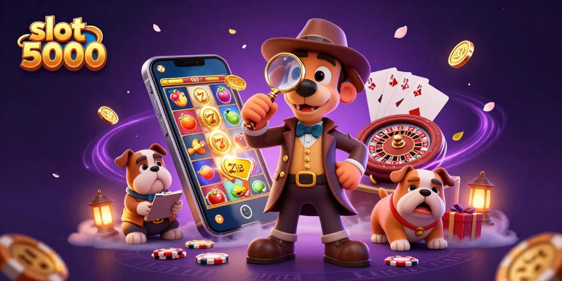 Slot 5000 menghadirkan momen beruntung dengan karakter kasino mengeksplorasi petunjuk pada chip poker.