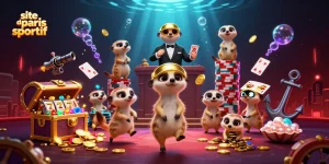 Les meerkats gèrent un site de paris sportif avec des jeux scintillants dans un casino sous-marin animé.