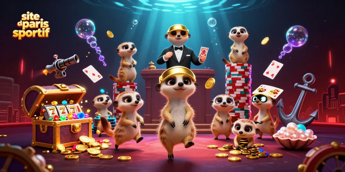 Les meerkats gèrent un site de paris sportif avec des jeux scintillants dans un casino sous-marin animé.