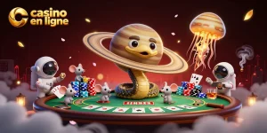 Jouez au casino en ligne avec ce serpent enroulé autour de Saturne, aux astronautes et au méga méduse.