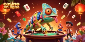 Le casino en ligne est illustré par un caméléon géant captivant dans une superbe scène animée.